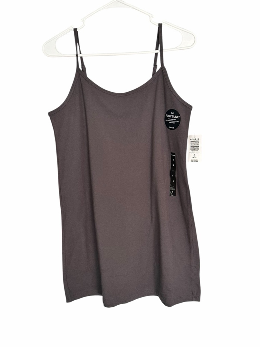 Torrid Woman’s 1X (14/16) Dark Grey Foxy Long Tunic Cami Cotton Spandex PTP 17”